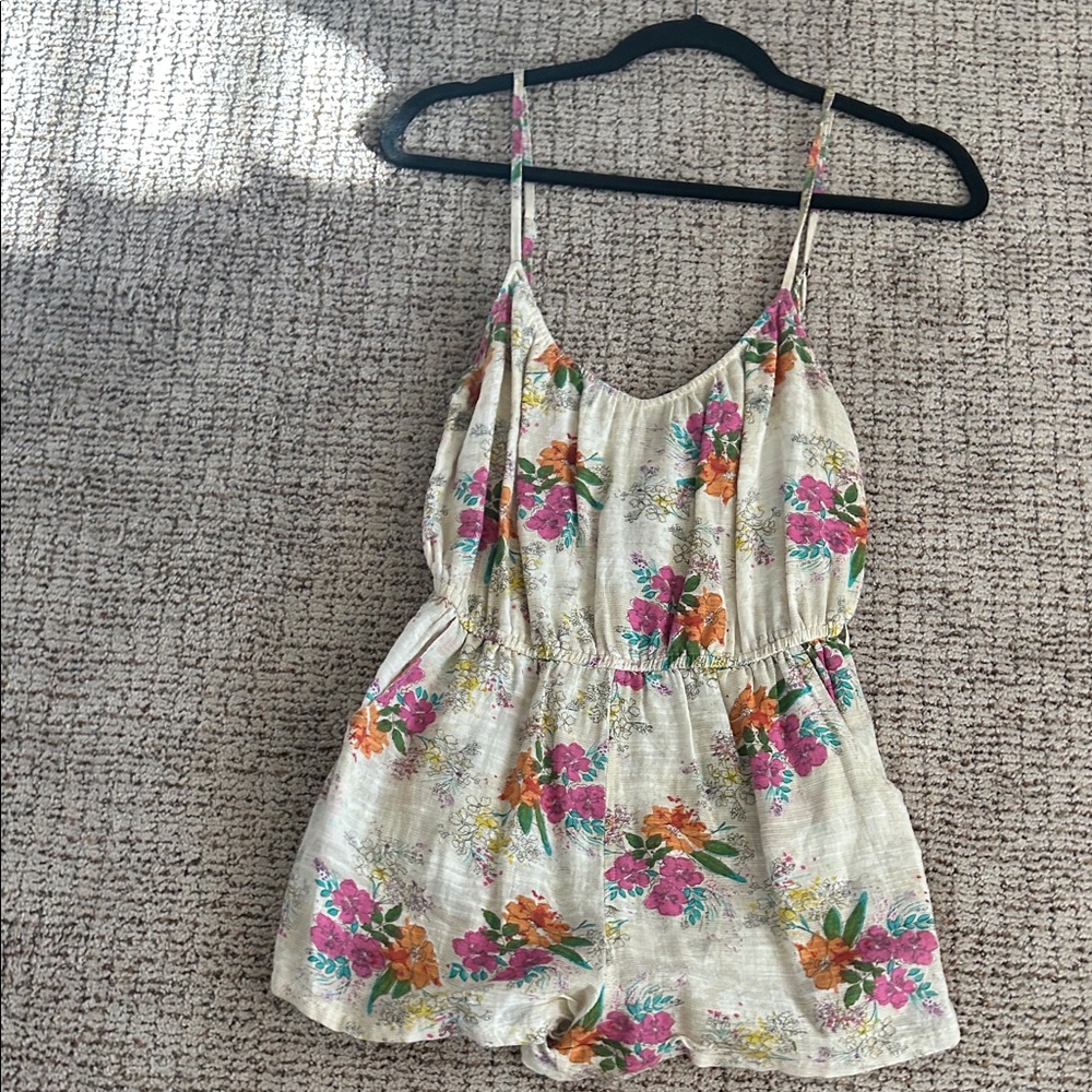 Billabong Floral Romper - Cream with Pink and Orange